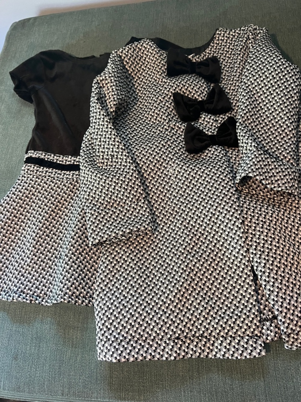 Girls' Black and White Houndstooth Formal Dress with Bow Accents